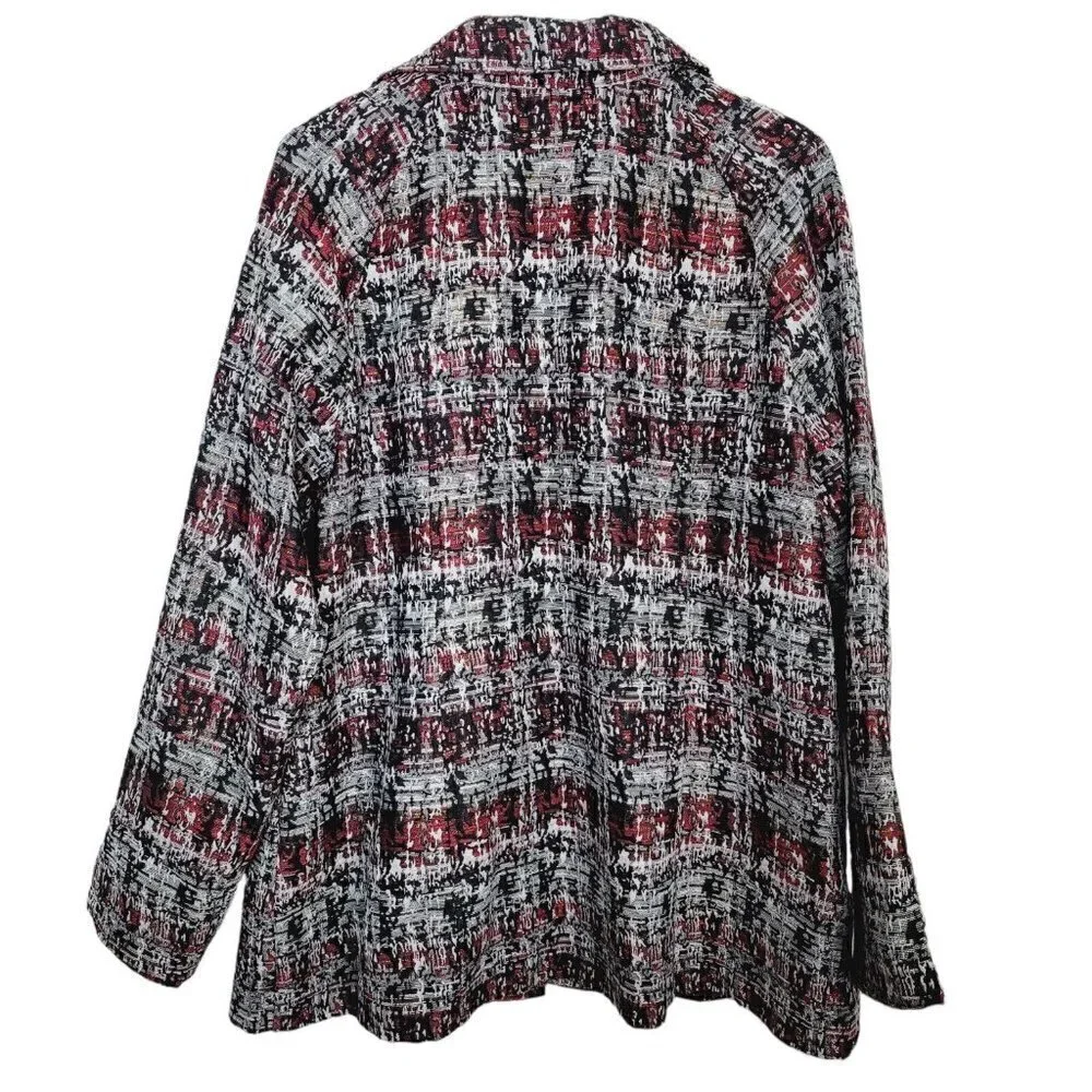 Christopher & Banks Sz Large Jacquard Open Front Jacket Embroidered Red Black